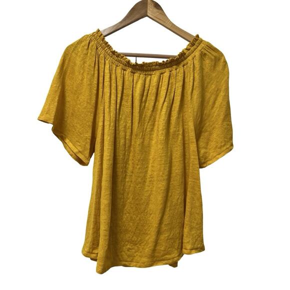 Sundance Linen Embroidered Dancing Garden Top Size S Yellow Off the Shoulder - Picture 3 of 6